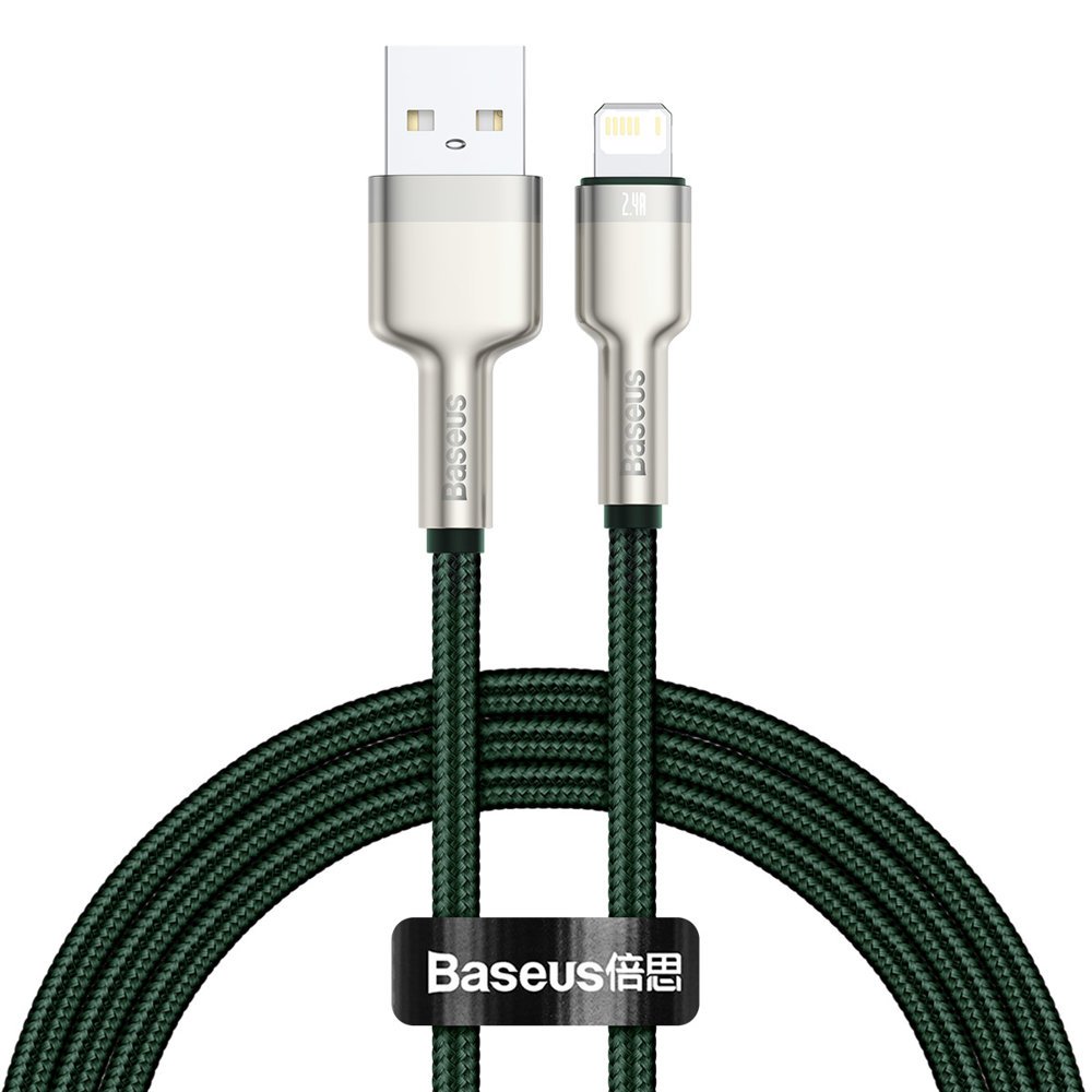 CABLU alimentare si date Baseus Cafule Metal, Fast Charging Data Cable pt. smartphone, USB la Lightning Iphone 2.4A, braided, 1m, verde "CALJK-A06" - 6953156202276