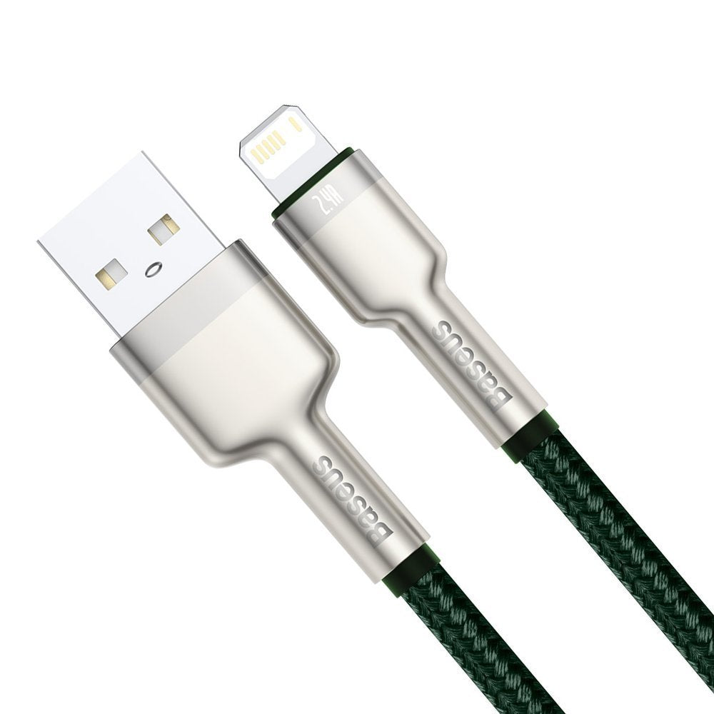 CABLU alimentare si date Baseus Cafule Metal, Fast Charging Data Cable pt. smartphone, USB la Lightning Iphone 2.4A, braided, 1m, verde "CALJK-A06" - 6953156202276