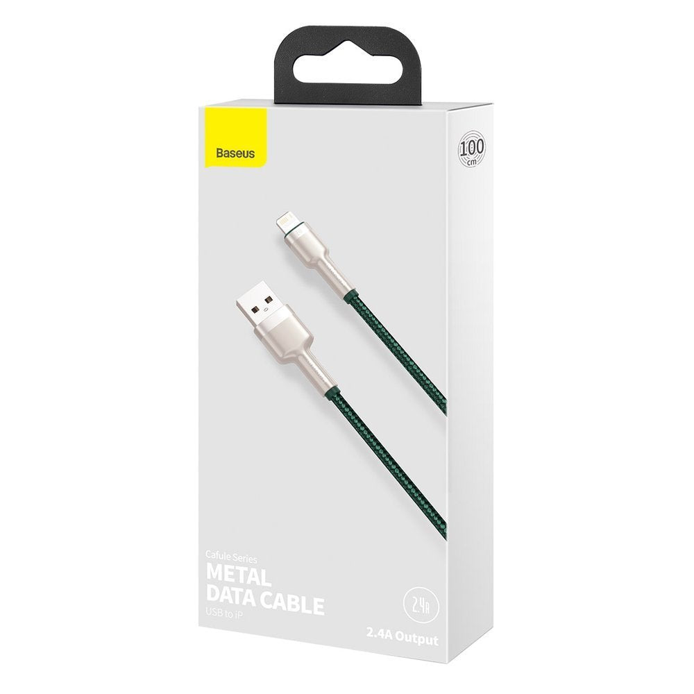 CABLU alimentare si date Baseus Cafule Metal, Fast Charging Data Cable pt. smartphone, USB la Lightning Iphone 2.4A, braided, 1m, verde "CALJK-A06" - 6953156202276