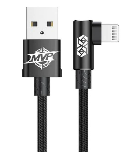 CABLU alimentare si date Baseus MVP, Fast Charging Data Cable pt. smartphone, USB la Lightning iPhone 2A unghi 90 grade, brodat, 1m, negru "CALMVP-01" - 6953156263406