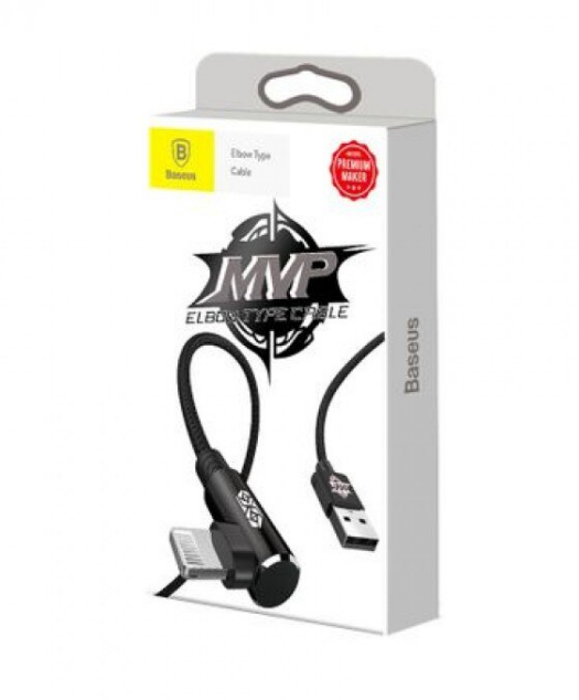 CABLU alimentare si date Baseus MVP, Fast Charging Data Cable pt. smartphone, USB la Lightning iPhone 2A unghi 90 grade, brodat, 1m, negru "CALMVP-01" - 6953156263406