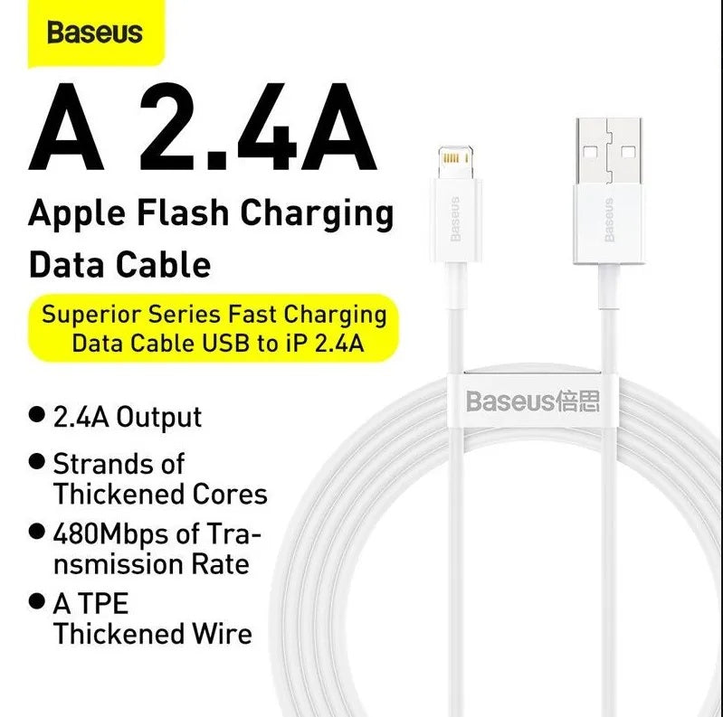 CABLU alimentare si date Baseus Superior, Fast Charging Data Cable pt. smartphone, USB la Lightning Iphone 2.4A, 0.25m, alb "CALYS-02" - 6953156205390