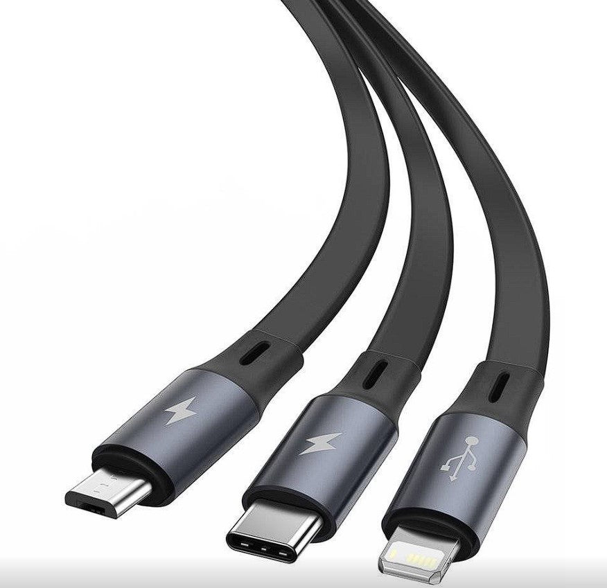 CABLU alimentare si date Baseus Bright Mirror 2 One-for-three Retractable, pt. smartphone, USB la Micro-USB+Lightning+USB Type-C 3.5A, 1.1m,negru "CAMJ010001" - 6932172609030