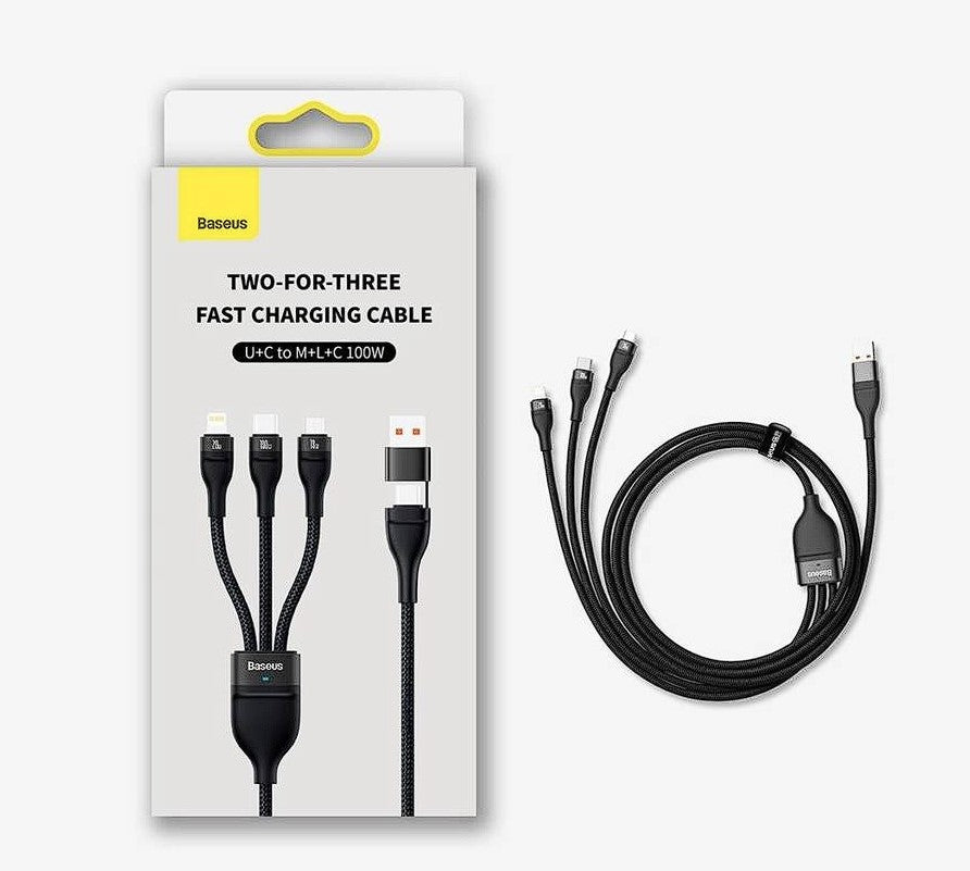 Cablu alimentare si date Baseus Flash Series 2 One-for-three Retractable,pt smartph,USB+USB Type-C la Micro-USB+Lightning+USB