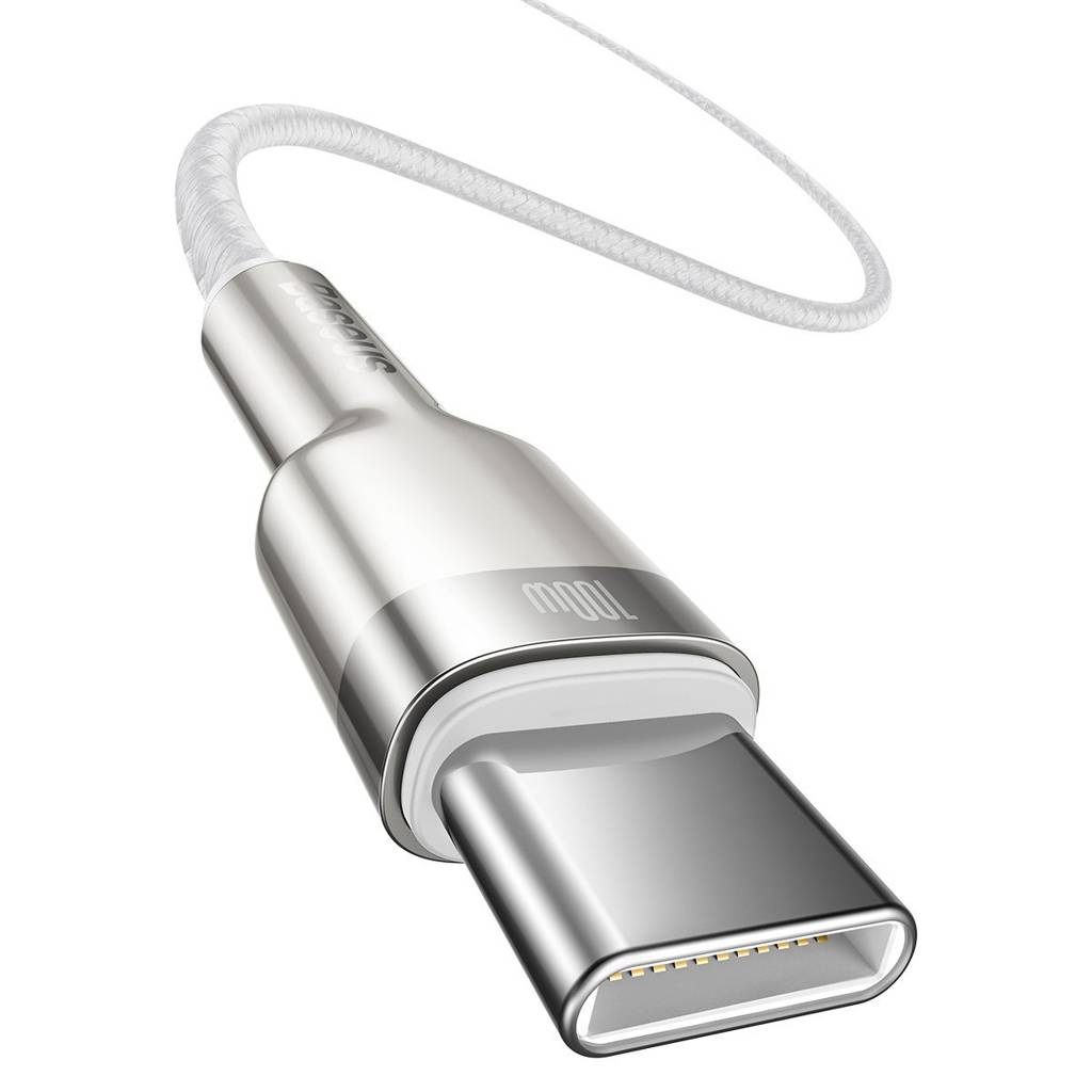CABLU alimentare si date Baseus Cafule Metal, Fast Charging Data Cable pt. smartphone, USB Type-C la USB Type-C 100W, braided, 1m, alb "CATJK-C02" - 6953156202337