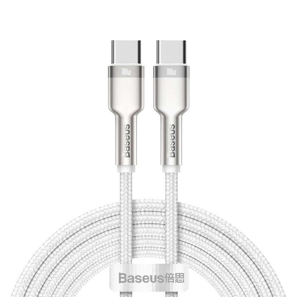 CABLU alimentare si date Baseus Cafule Metal, Fast Charging Data Cable pt. smartphone, USB Type-C la USB Type-C 100W, braided, 2m, alb "CATJK-D02" - 6953156202375