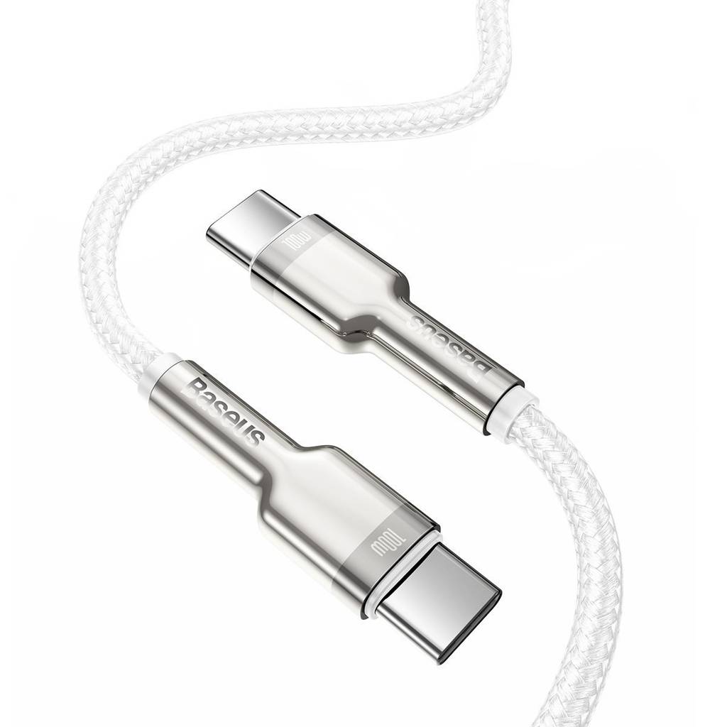 CABLU alimentare si date Baseus Cafule Metal, Fast Charging Data Cable pt. smartphone, USB Type-C la USB Type-C 100W, braided, 2m, alb "CATJK-D02" - 6953156202375
