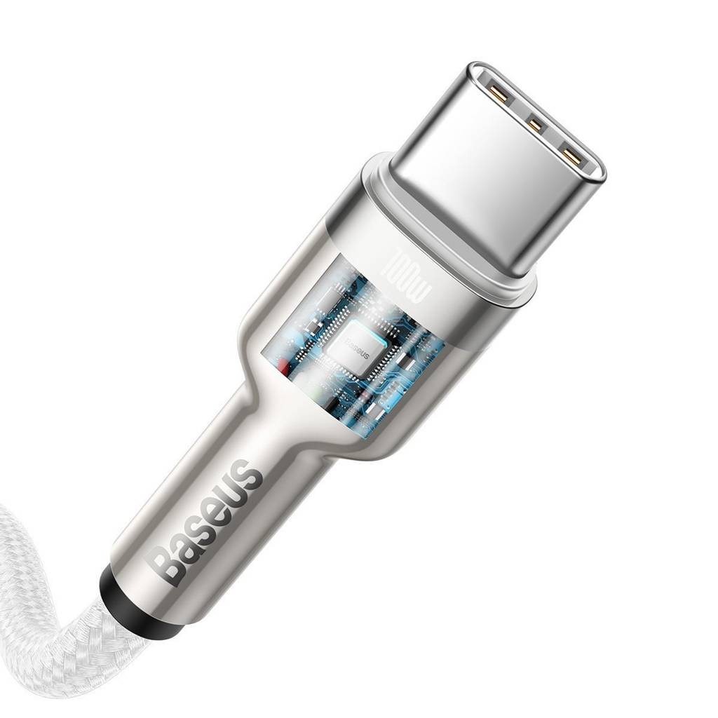 CABLU alimentare si date Baseus Cafule Metal, Fast Charging Data Cable pt. smartphone, USB Type-C la USB Type-C 100W, braided, 2m, alb "CATJK-D02" - 6953156202375