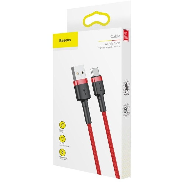 Cablu alimentare si date Baseus Cafule, Fast Charging Data Cable pt. smartphone, USB la USB Type-C 3A, 1m, rosu 