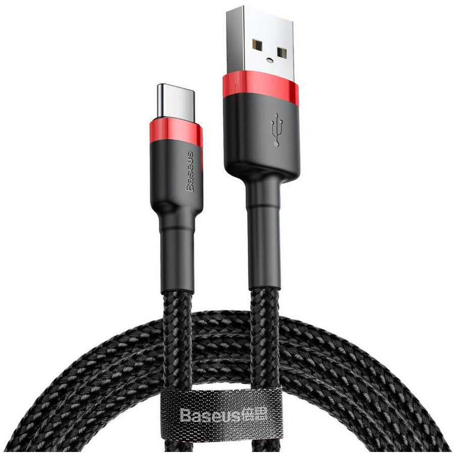 CABLU alimentare si date Baseus Cafule, Fast Charging Data Cable pt. smartphone, USB la USB Type-C 3A, 1m, rosu + negru "CATKLF-B91" - 6953156278219
