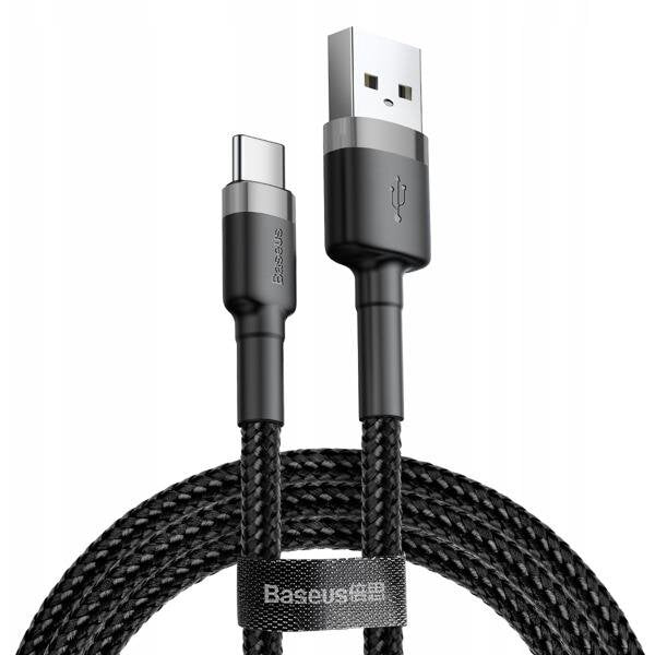 CABLU alimentare si date Baseus Cafule, Fast Charging Data Cable pt. smartphone, USB la USB Type-C 3A, 1m, gri + negru "CATKLF-BG1" - 6953156278202