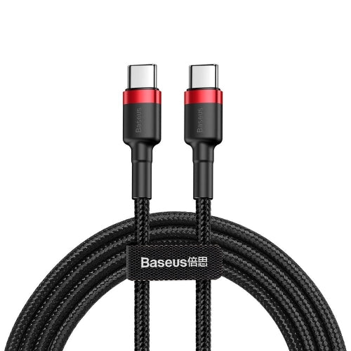 CABLU alimentare si date Baseus Cafule, Fast Charging Data Cable pt. smartphone, USB Type-C la USB Type-C 3A / 60W, 2m, rosu + negru "CATKLF-H91" - 6953156285248