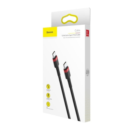 CABLU alimentare si date Baseus Cafule, Fast Charging Data Cable pt. smartphone, USB Type-C la USB Type-C 3A / 60W, 2m, rosu + negru "CATKLF-H91" - 6953156285248