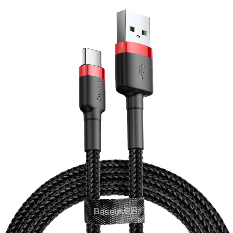CABLU alimentare si date Baseus Cafule, Fast Charging Data Cable pt. smartphone, USB la USB Type-C 2A, 3m, rosu+negru "CATKLF-U91" - 6953156296350