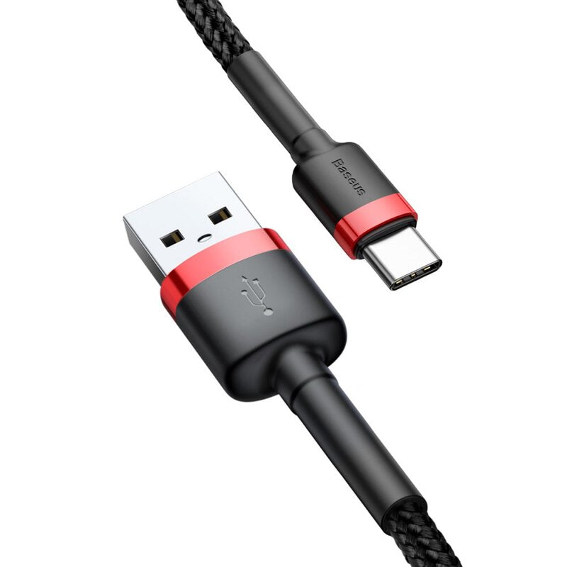 CABLU alimentare si date Baseus Cafule, Fast Charging Data Cable pt. smartphone, USB la USB Type-C 2A, 3m, rosu+negru "CATKLF-U91" - 6953156296350