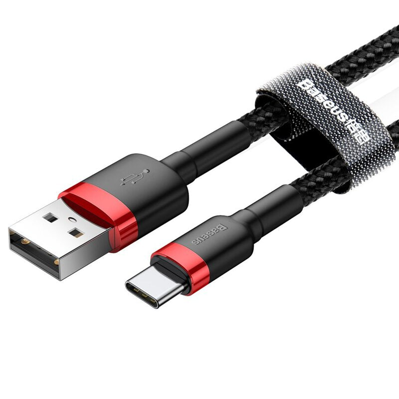 CABLU alimentare si date Baseus Cafule, Fast Charging Data Cable pt. smartphone, USB la USB Type-C 2A, 3m, rosu+negru "CATKLF-U91" - 6953156296350