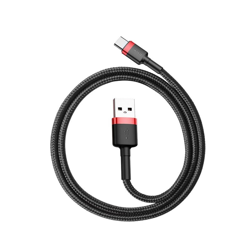 CABLU alimentare si date Baseus Cafule, Fast Charging Data Cable pt. smartphone, USB la USB Type-C 2A, 3m, rosu+negru "CATKLF-U91" - 6953156296350