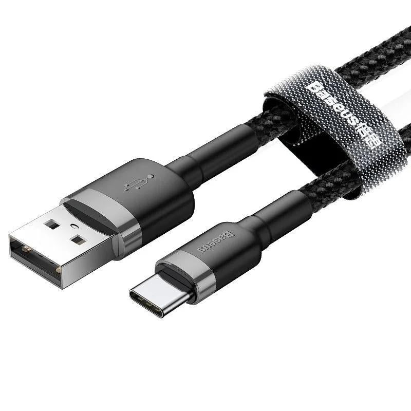CABLU alimentare si date Baseus Cafule, Fast Charging Data Cable pt. smartphone, USB la USB Type-C, 3m, brodat, gri+negru "CATKLF-UG1" - 6953156296343