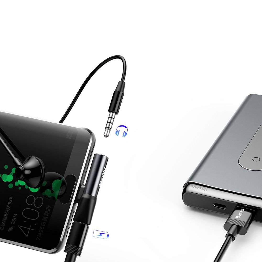 ADAPTOR Incarcare si audio Baseus, 1 x USB Type-C (T) la 1 x USB Type-C (M) si 1 x Jack 3.5mm (M), negru "CATL41-01" - 6953156282278