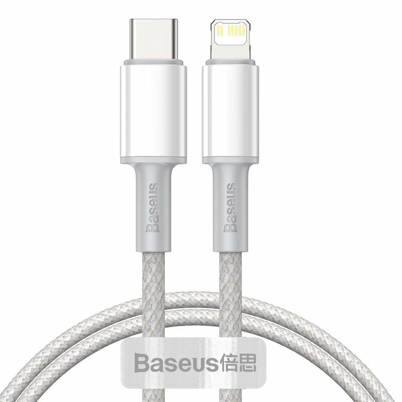 CABLU alimentare si date Baseus High Density Braided,Fast Charging Data Cable pt. smartphone,USB Type-C la Lightning PD 20W, braided, 1m, alb "CATLGD-02" - 6953156231924