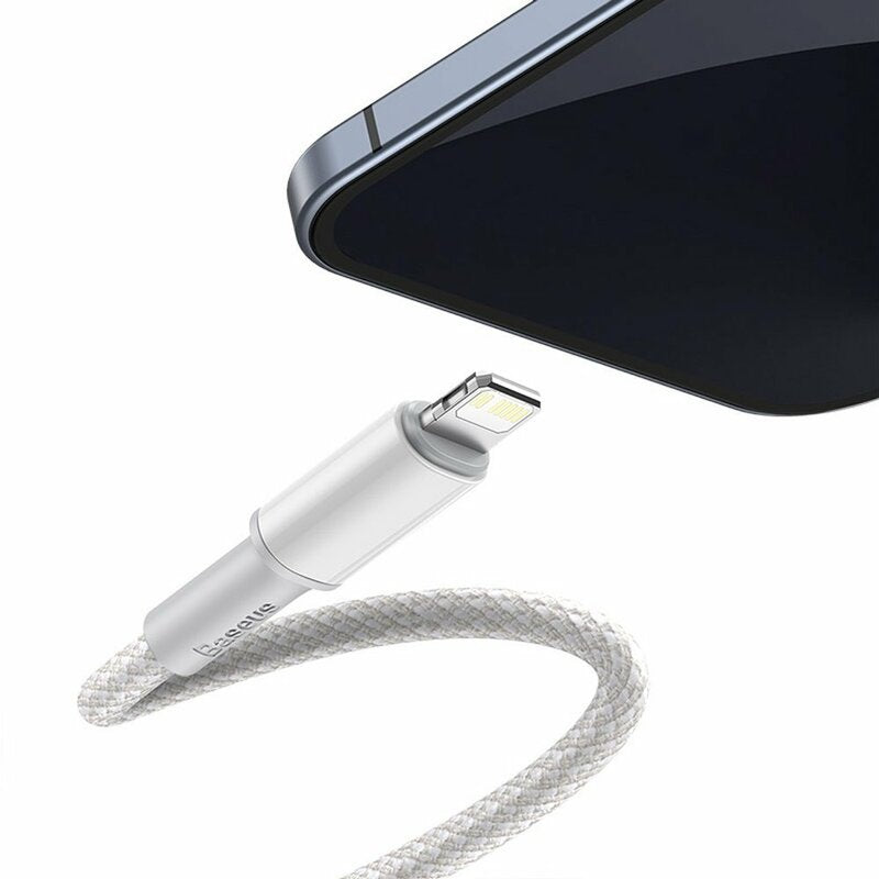 CABLU alimentare si date Baseus High Density Braided,Fast Charging Data Cable pt. smartphone,USB Type-C la Lightning PD 20W, braided, 1m, alb "CATLGD-02" - 6953156231924