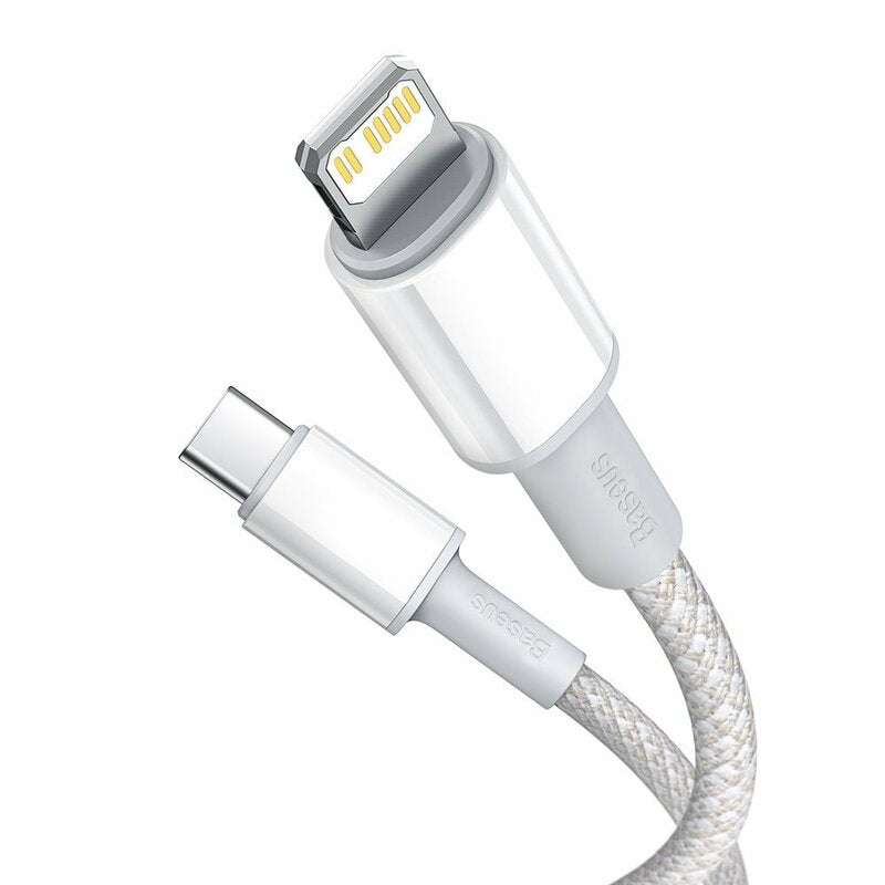 CABLU alimentare si date Baseus High Density Braided,Fast Charging Data Cable pt. smartphone,USB Type-C la Lightning PD 20W, braided, 1m, alb "CATLGD-02" - 6953156231924