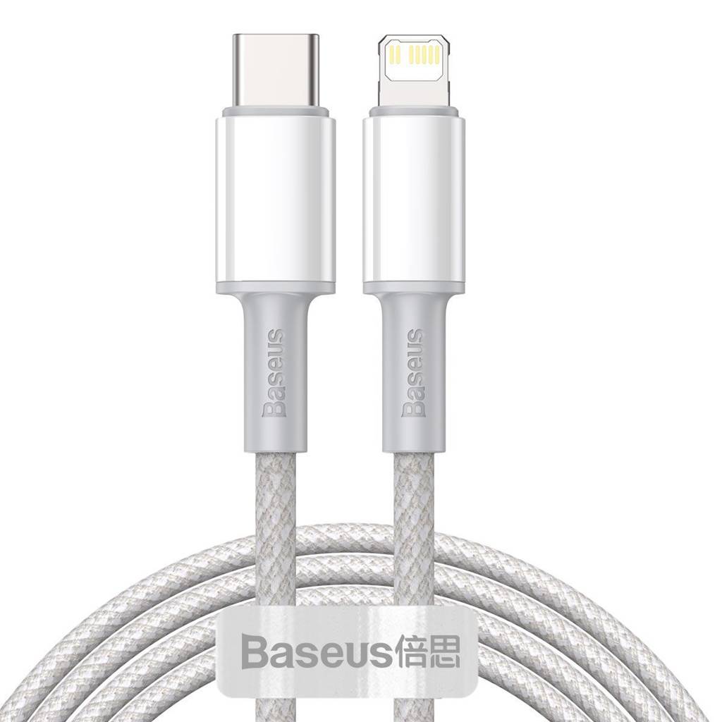 Cablu alimentare si date Baseus High Density Braided, Fast Charging Data Cable pt. smartphone, USB Type-C la Lightning PD 20W, braided, 2m, alb 