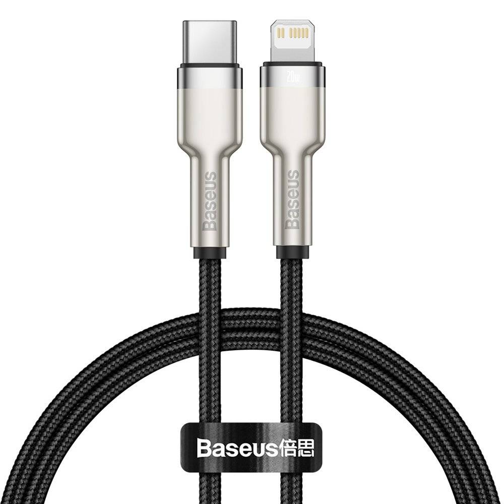 CABLU alimentare si date Baseus Cafule Metal, Fast Charging Data Cable pt. smartphone, USB Type-C la Lightning Iphone PD 20W, braided, 0.25m, negru "CATLJK-01" - 6953156202054