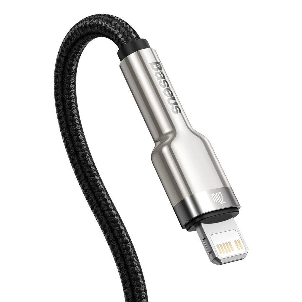 CABLU alimentare si date Baseus Cafule Metal, Fast Charging Data Cable pt. smartphone, USB Type-C la Lightning Iphone PD 20W, braided, 0.25m, negru "CATLJK-01" - 6953156202054