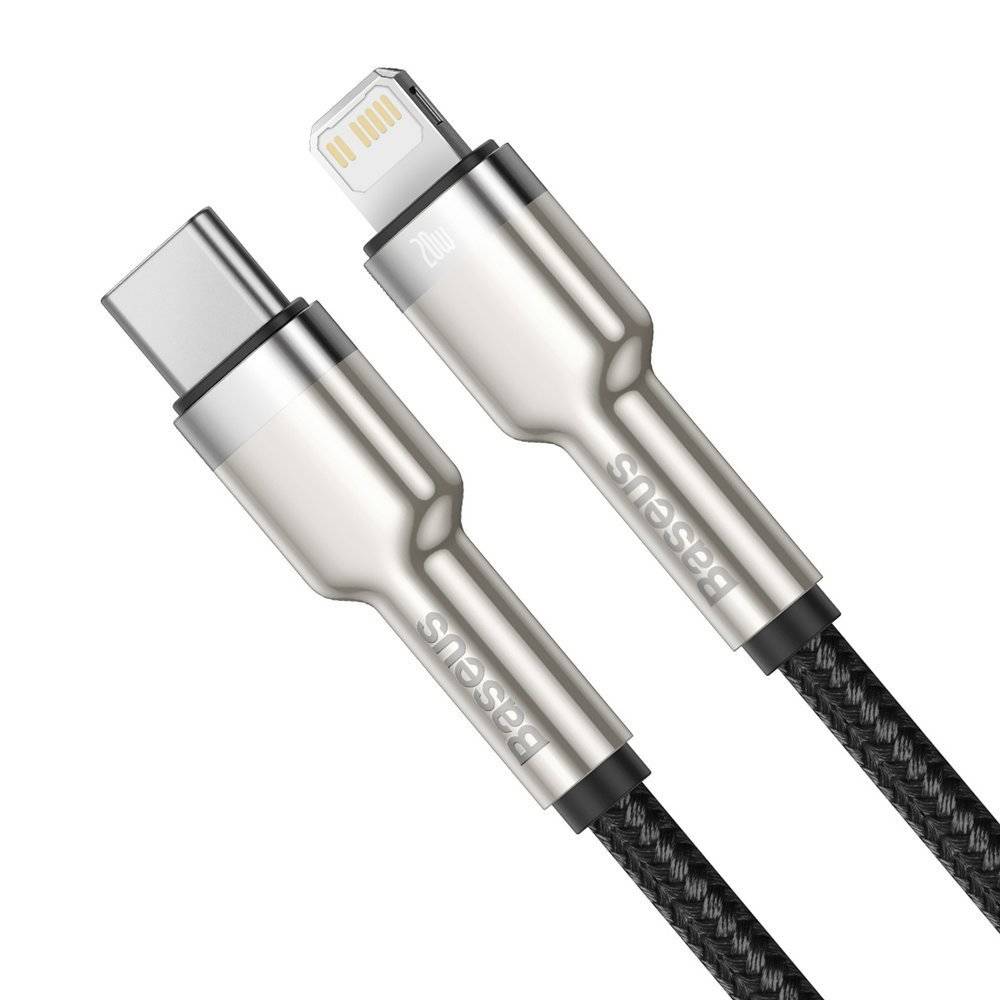 CABLU alimentare si date Baseus Cafule Metal, Fast Charging Data Cable pt. smartphone, USB Type-C la Lightning Iphone PD 20W, braided, 0.25m, negru "CATLJK-01" - 6953156202054