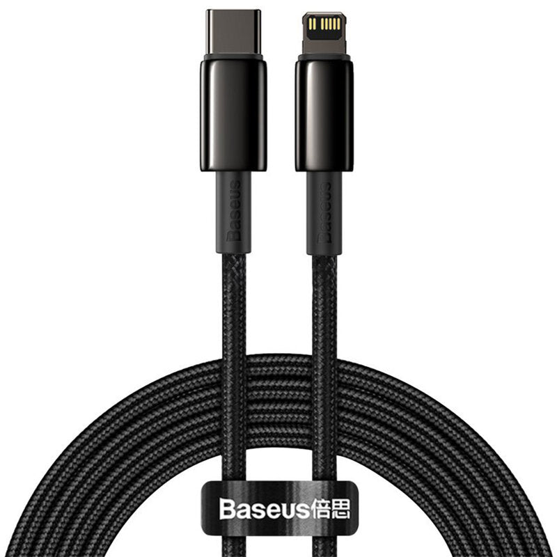 CABLU alimentare si date Baseus Tungsten Gold,Fast Charging Data Cable pt smartphone,USB Type-C la Lightning 20W,braided,1m,rezistent zgarieturi,negru"CATLWJ-01" -6953156232037