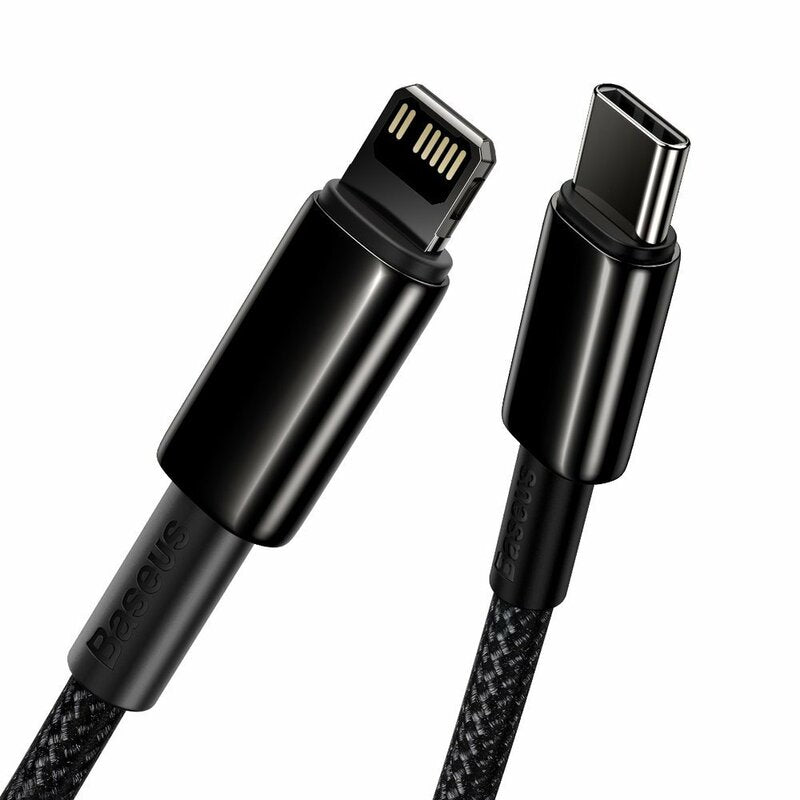 CABLU alimentare si date Baseus Tungsten Gold,Fast Charging Data Cable pt smartphone,USB Type-C la Lightning 20W,braided,1m,rezistent zgarieturi,negru"CATLWJ-01" -6953156232037