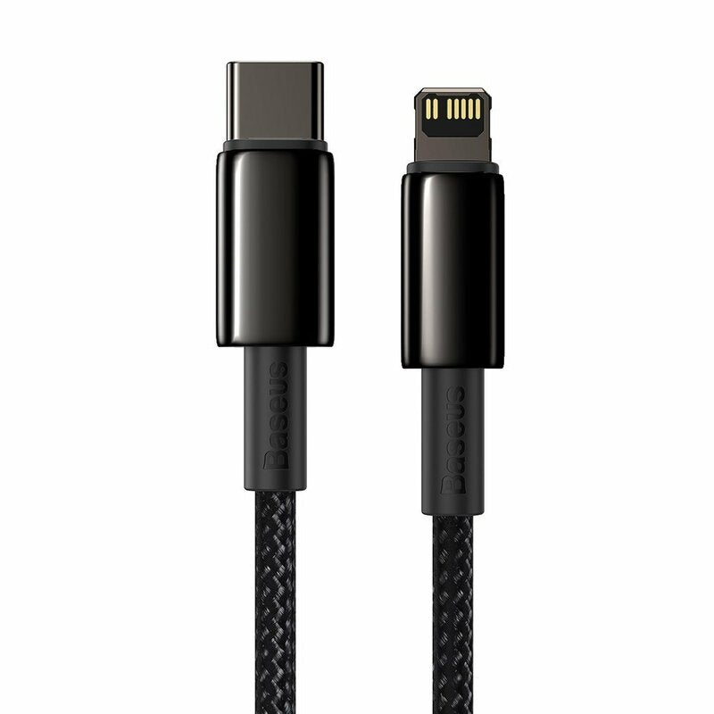 CABLU alimentare si date Baseus Tungsten Gold,Fast Charging Data Cable pt smartphone,USB Type-C la Lightning 20W,braided,1m,rezistent zgarieturi,negru"CATLWJ-01" -6953156232037