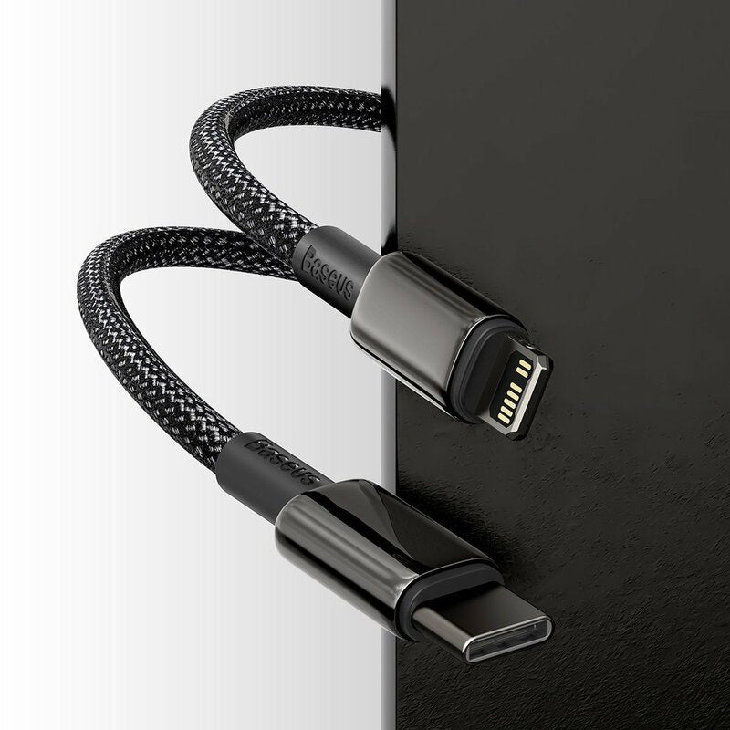 CABLU alimentare si date Baseus Tungsten Gold,Fast Charging Data Cable pt smartphone,USB Type-C la Lightning 20W,braided,1m,rezistent zgarieturi,negru"CATLWJ-01" -6953156232037