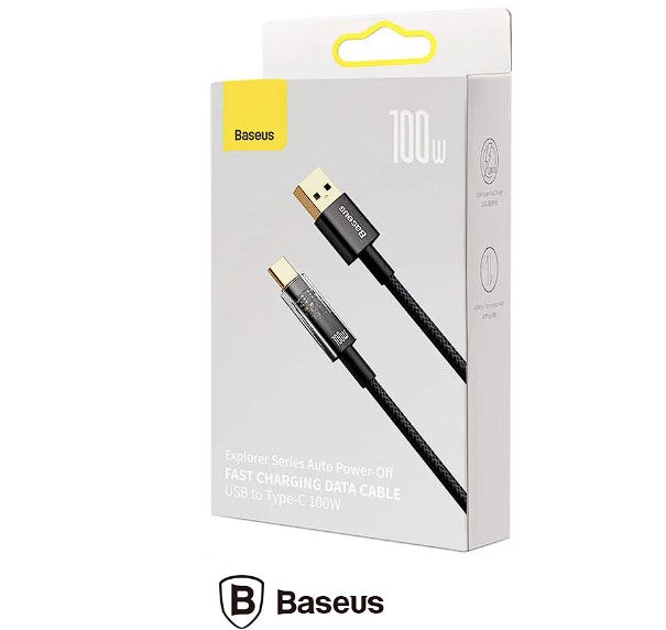 CABLU alimentare si date Baseus Explorer, Fast Charging Data Cable pt. smartphone, USB la USB Type-C 100W, 1m, Auto Power-Off, negru transparent "CATS000201" - 6932172605704