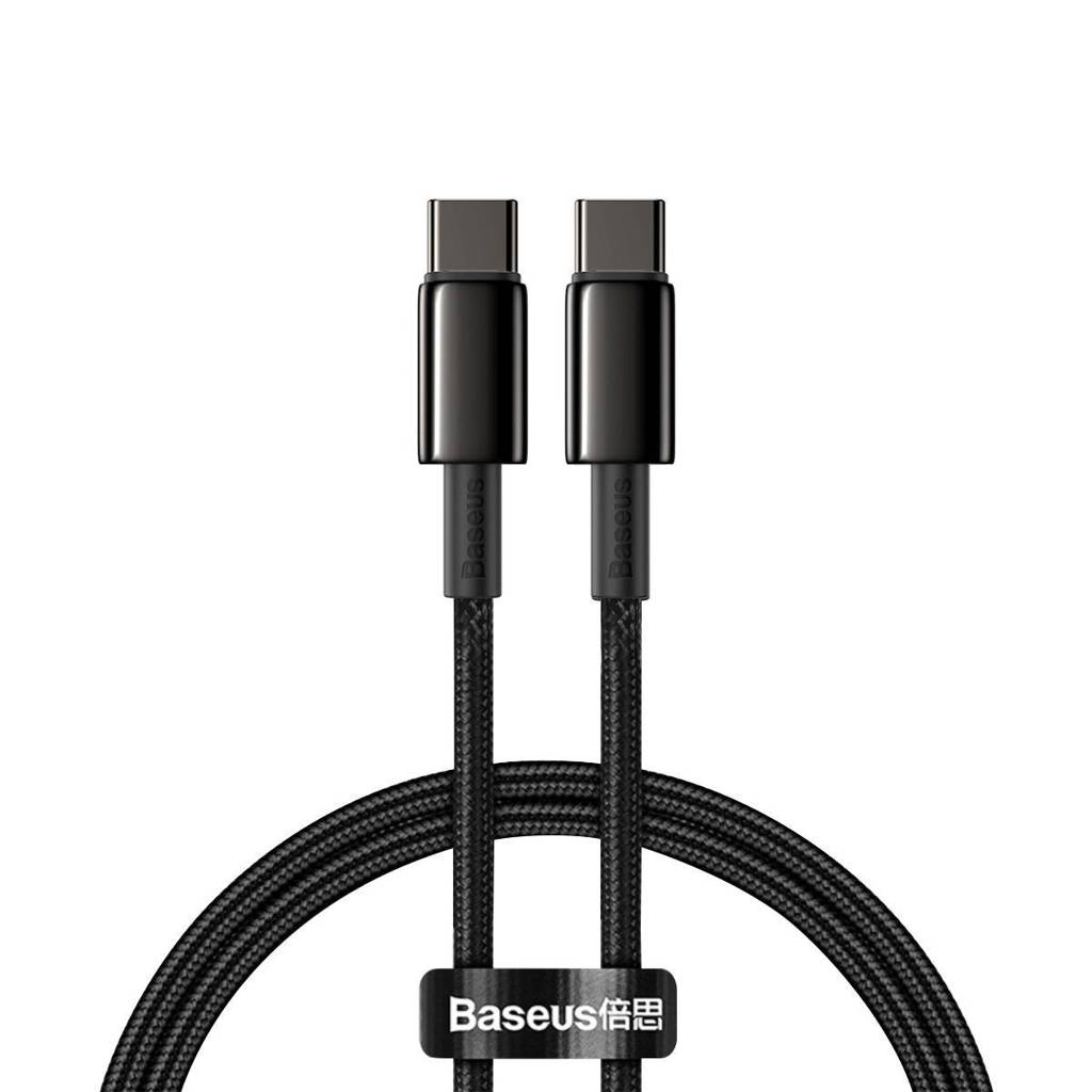 CABLU alimentare si date Baseus Tungsten Gold, Fast Charging Data Cable pt. smartphone, USB Type-C la USB Type-C 100W, braided, 1m, negru "CATWJ-01" - 6953156232051