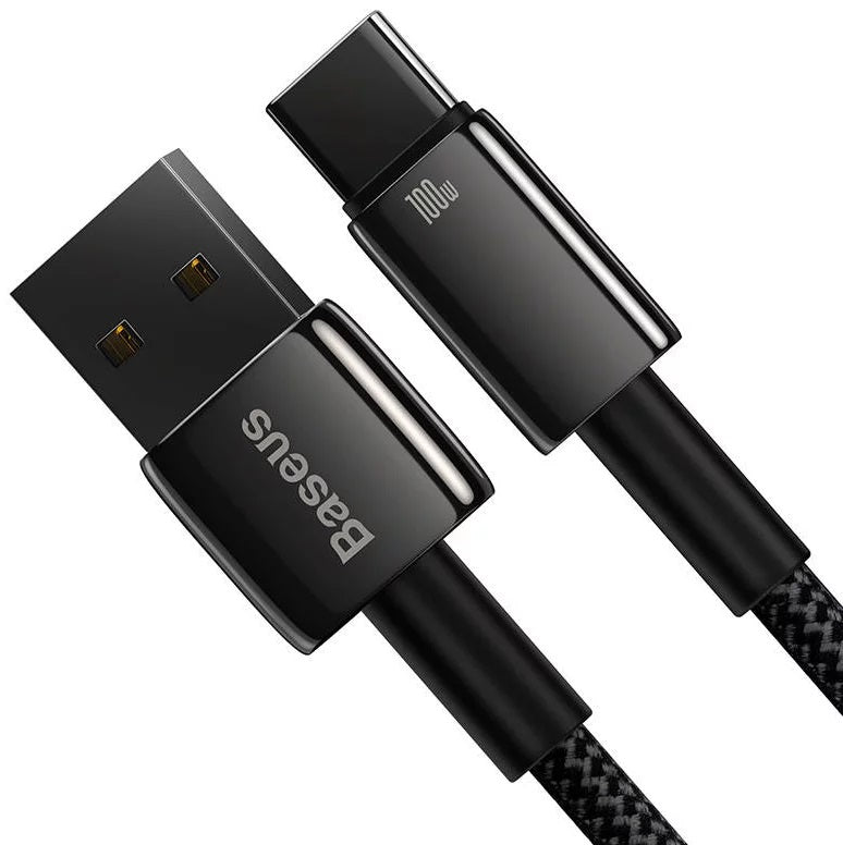CABLU alimentare si date Baseus, Fast Charging Data Cable pt. smartphone, USB la USB Type-C (T), 100W, 480Mbps, aliaj zinc, braided(nylon),1m, negru, "CAWJ000001" (include TV 0.18lei) - 6932172618087