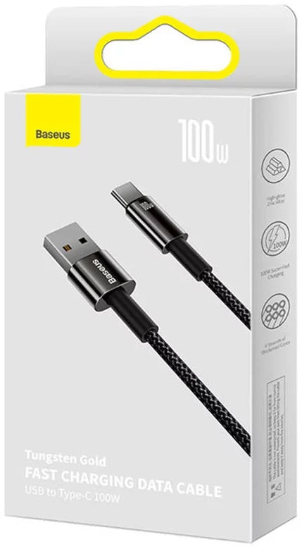 CABLU alimentare si date Baseus, Fast Charging Data Cable pt. smartphone, USB la USB Type-C (T), 100W, 480Mbps, aliaj zinc, braided(nylon),1m, negru, "CAWJ000001" (include TV 0.18lei) - 6932172618087