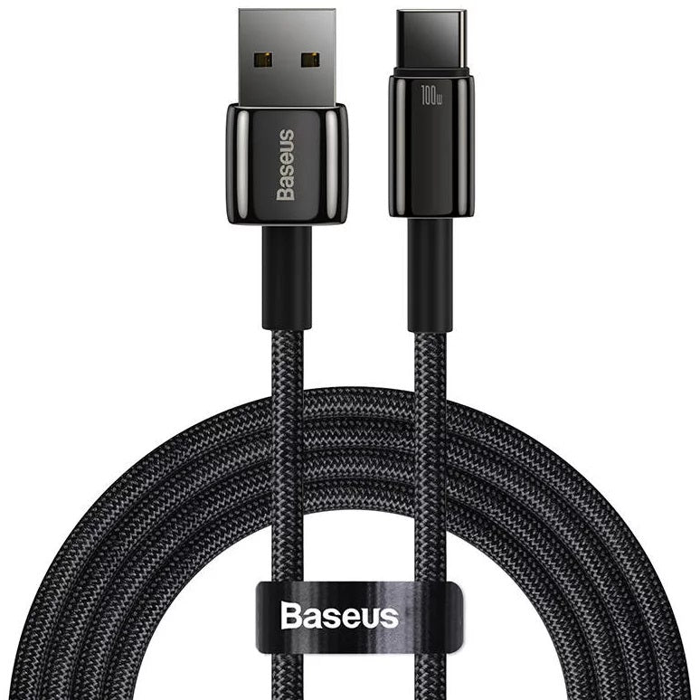 CABLU alimentare si date Baseus, Fast Charging Data Cable pt. smartphone, USB la USB Type-C (T), 100W, 480Mbps, aliaj zinc, braided(nylon),2m, negru, "CAWJ000101" (include TV 0.18lei) - 6932172618094