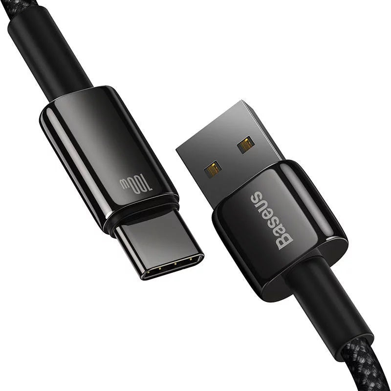 CABLU alimentare si date Baseus, Fast Charging Data Cable pt. smartphone, USB la USB Type-C (T), 100W, 480Mbps, aliaj zinc, braided(nylon),2m, negru, "CAWJ000101" (include TV 0.18lei) - 6932172618094