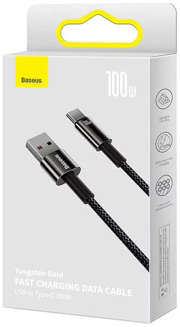 CABLU alimentare si date Baseus, Fast Charging Data Cable pt. smartphone, USB la USB Type-C (T), 100W, 480Mbps, aliaj zinc, braided(nylon),2m, negru, "CAWJ000101" (include TV 0.18lei) - 6932172618094