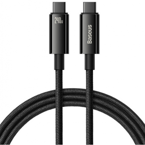 CABLU alimentare si date Baseus Tungsten Gold, Fast Charging Data Cable pt. smartphone, USB Type-C la USB Type-C 240W, braided, 1m, negru "CAWJ040001" - 6932172628826