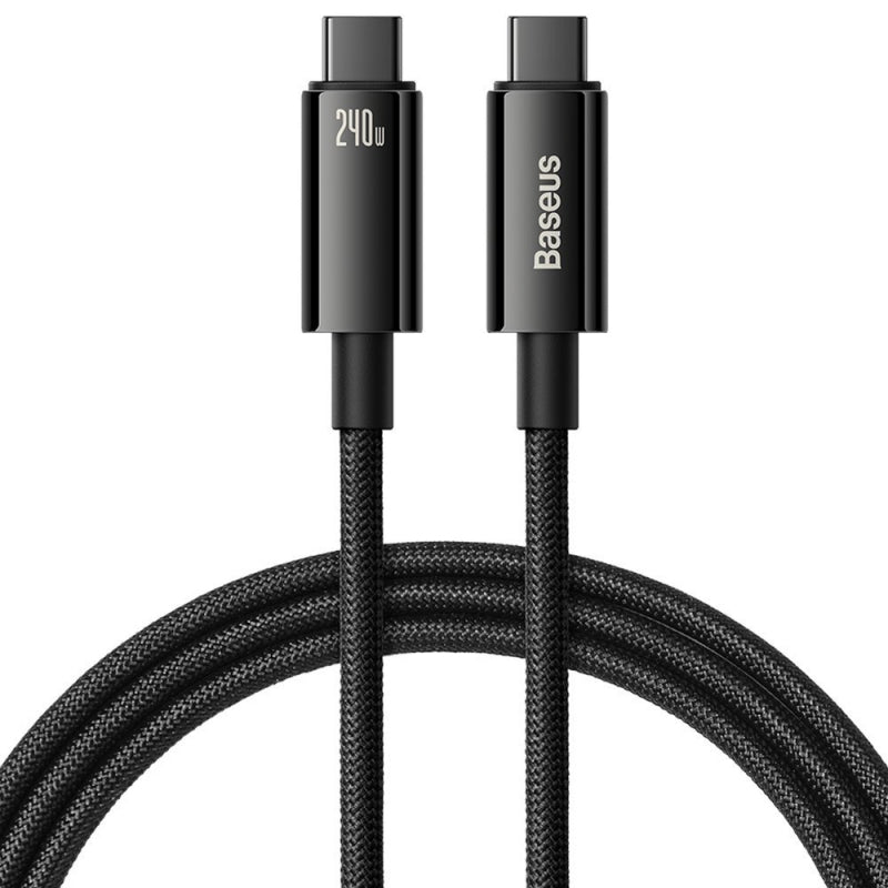 CABLU alimentare si date Baseus Tungsten Gold, Fast Charging Data Cable pt. smartphone, USB Type-C la USB Type-C 240W, braided, 2m, negru "CAWJ040101" - 6932172628833