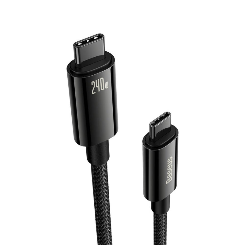 CABLU alimentare si date Baseus Tungsten Gold, Fast Charging Data Cable pt. smartphone, USB Type-C la USB Type-C 240W, braided, 2m, negru "CAWJ040101" - 6932172628833