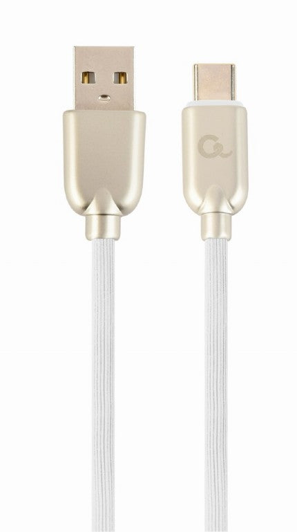 CABLU alimentare si date GEMBIRD, pt. smartphone, USB 2.0 (T) la USB 2.0 Type-C (T), 2m, premium, cablu din cauciuc, alb, conectori argintii, "CC-USB2R-AMCM-2M-W"