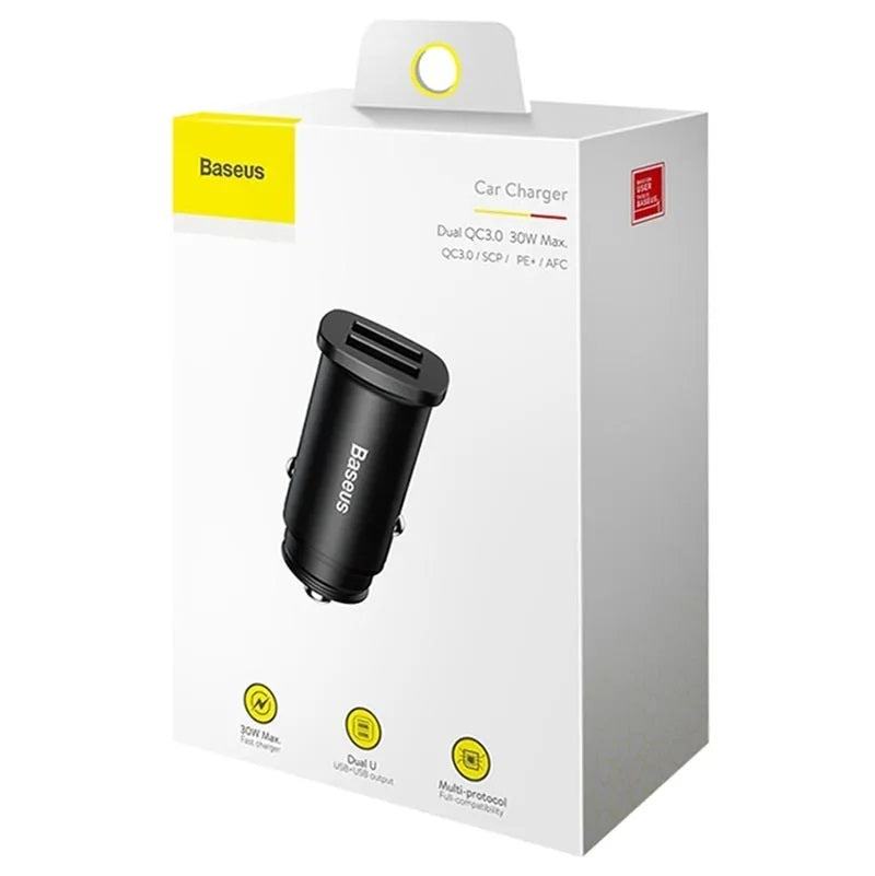 INCARCATOR AUTO Baseus Metal, QC3.0, 2 x USB, total output 30W, pt. bricheta auto, negru "CCALL-DS01" - 6953156284180