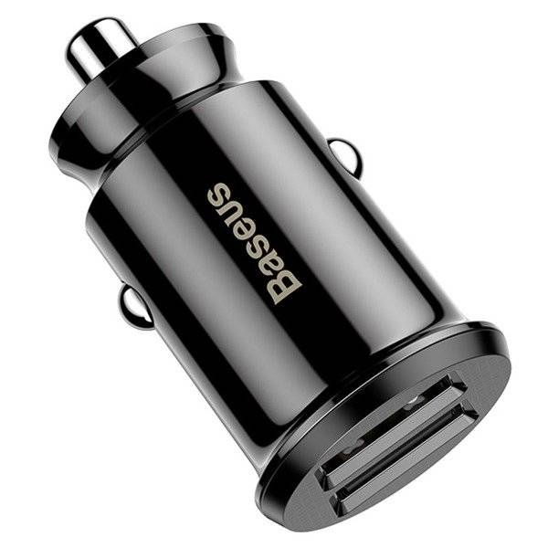 INCARCATOR auto Baseus Grain, 2 x USB Output 5V/3.1A, 15W total ambele porturi, pt. bricheta auto, negru "CCALL-ML01" - 6953156276512