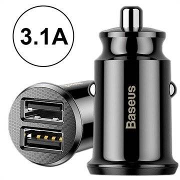 INCARCATOR auto Baseus Grain, 2 x USB Output 5V/3.1A, 15W total ambele porturi, pt. bricheta auto, negru "CCALL-ML01" - 6953156276512