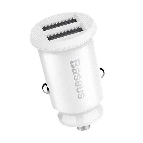 INCARCATOR auto Baseus Grain, 2 x USB Output 5V/3.1A, 15W total ambele porturi, pt. bricheta auto, alb "CCALL-ML02" - 6953156276529