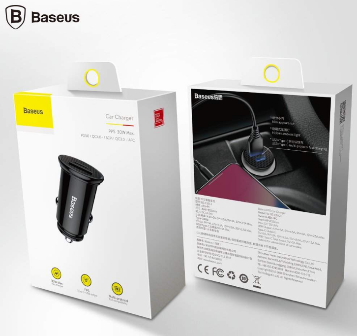 INCARCATOR auto Baseus Circular Plastic PPS, 1 x USB Output 4.5V/5A, 1 x USB Type-C Output 5V/3A, total output 30W, pt. bricheta auto, negru "CCALL-YS01" - 6953156286535